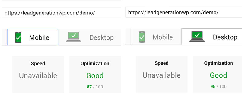 LeadGenWP PageSpeed Score