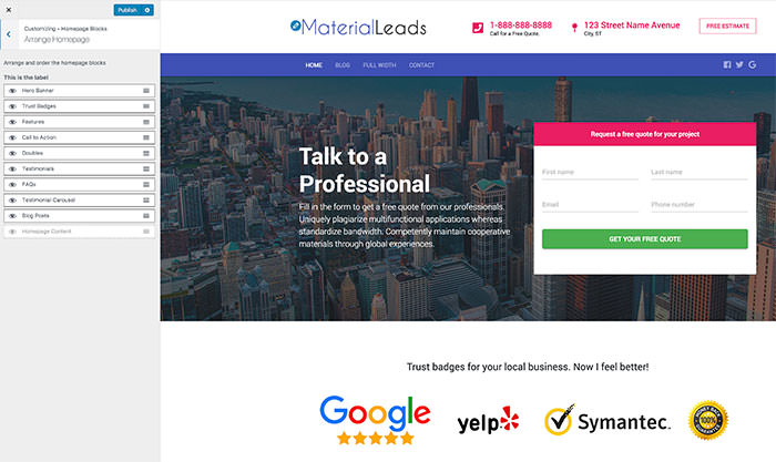 MaterialLeads Arrange Homepage