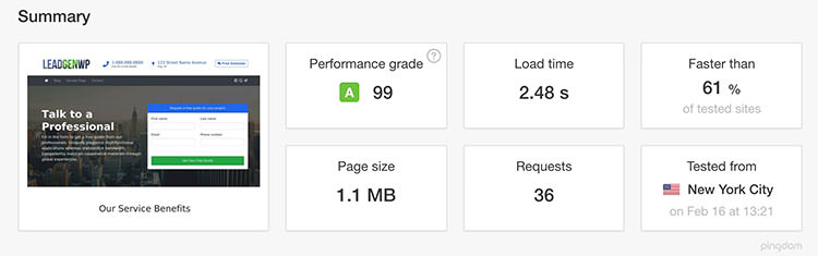 Pingdom Summary for LeadGenWP